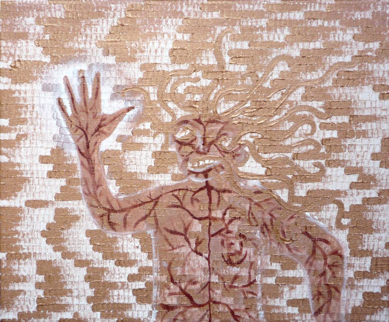 Jan Karpíšek: Čí ruka a zbytek v plynutí času?, akryl na plátně, 45x54 cm, 2008