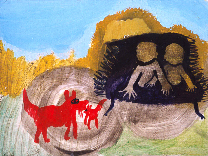Jan Karpíšek: The Dogs And The Children, acryl on carton, 2002