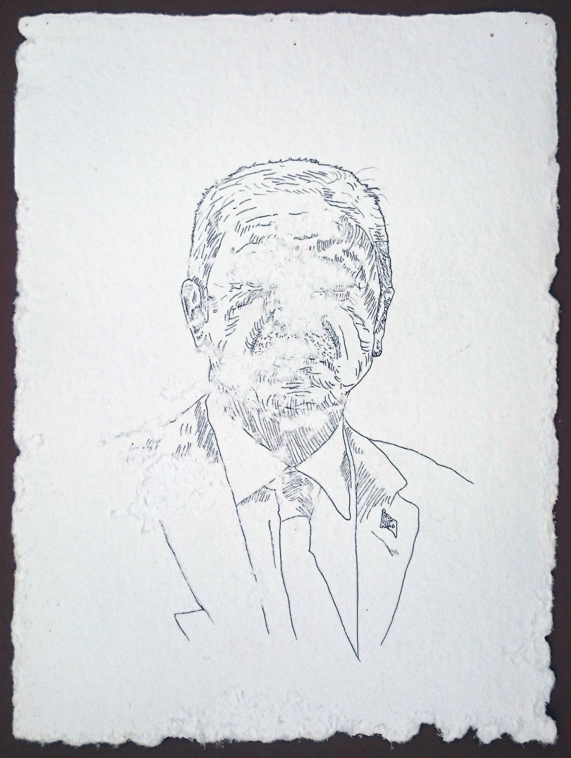Recep Tayyip Erdoğan, honeybees interaction / ink on handmade paper, cca 39x40 cm, 2016