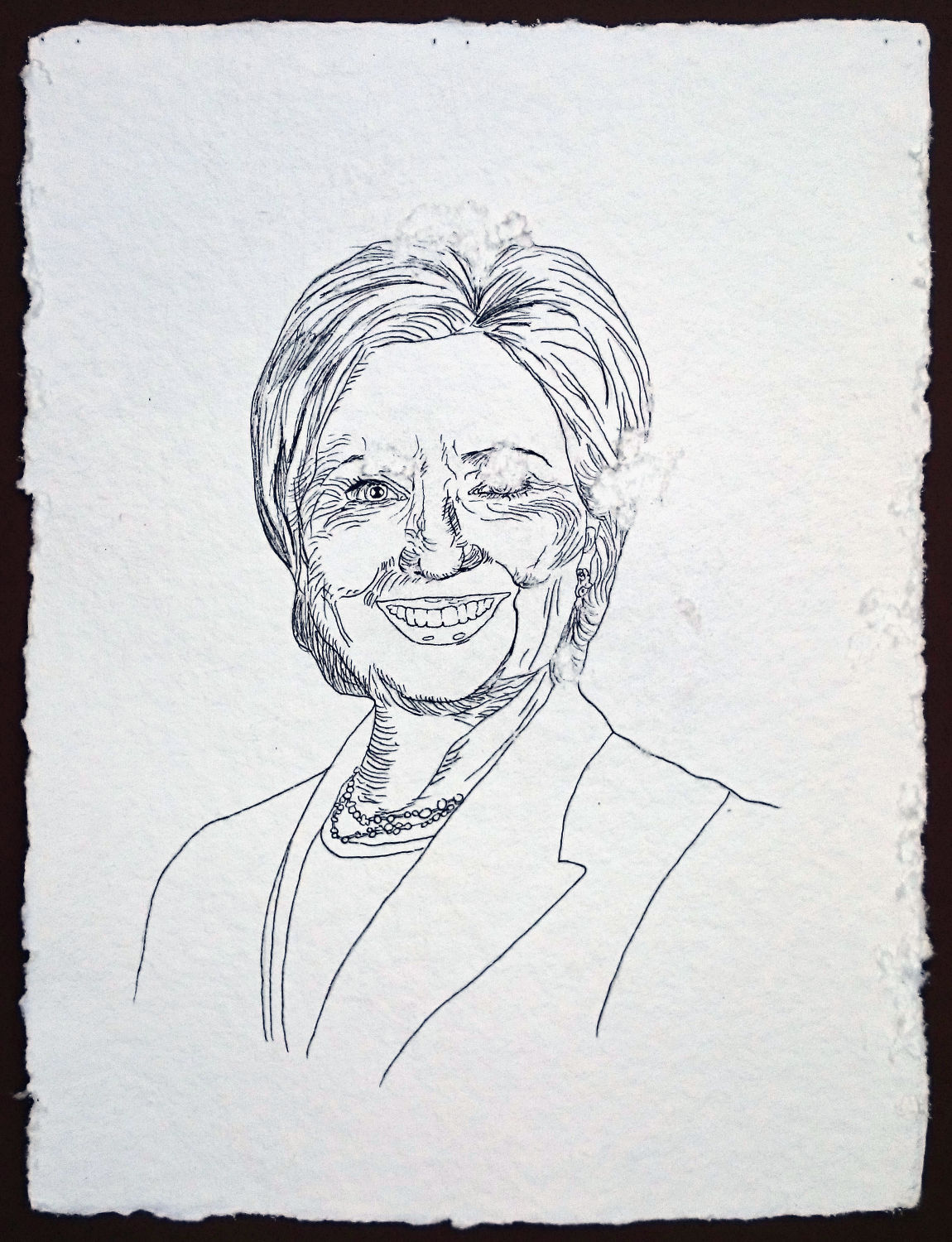 Hillary Clinton, honeybees interaction / ink on handmade paper, cca 39x40 cm, 2016
