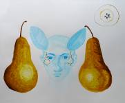 Kdo stále slyší jak sladké hrušky zvoní?, akvarel na papíře, 42x49 cm, 2009, soukromá sbírka, Česká republika