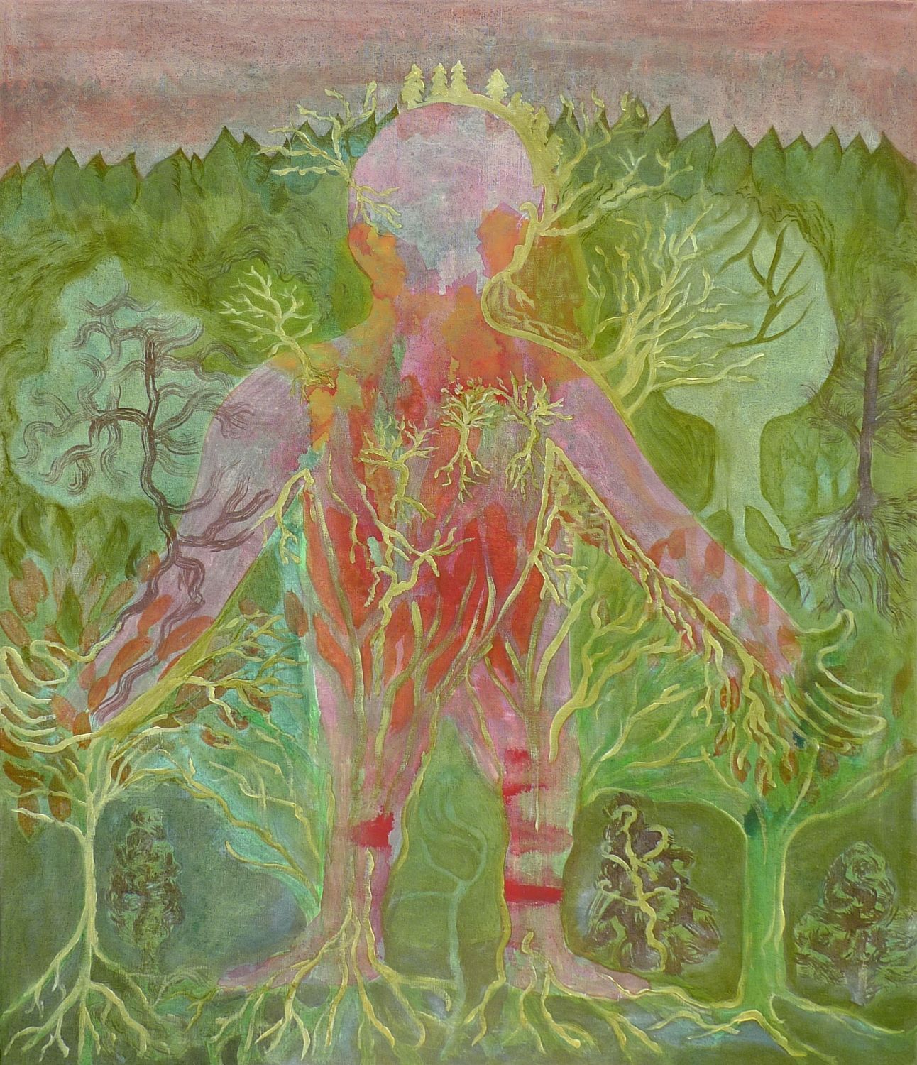 Jan Karpíšek: Krajinatělo, olej a akryl na plátně, 100x80 cm, 2014
