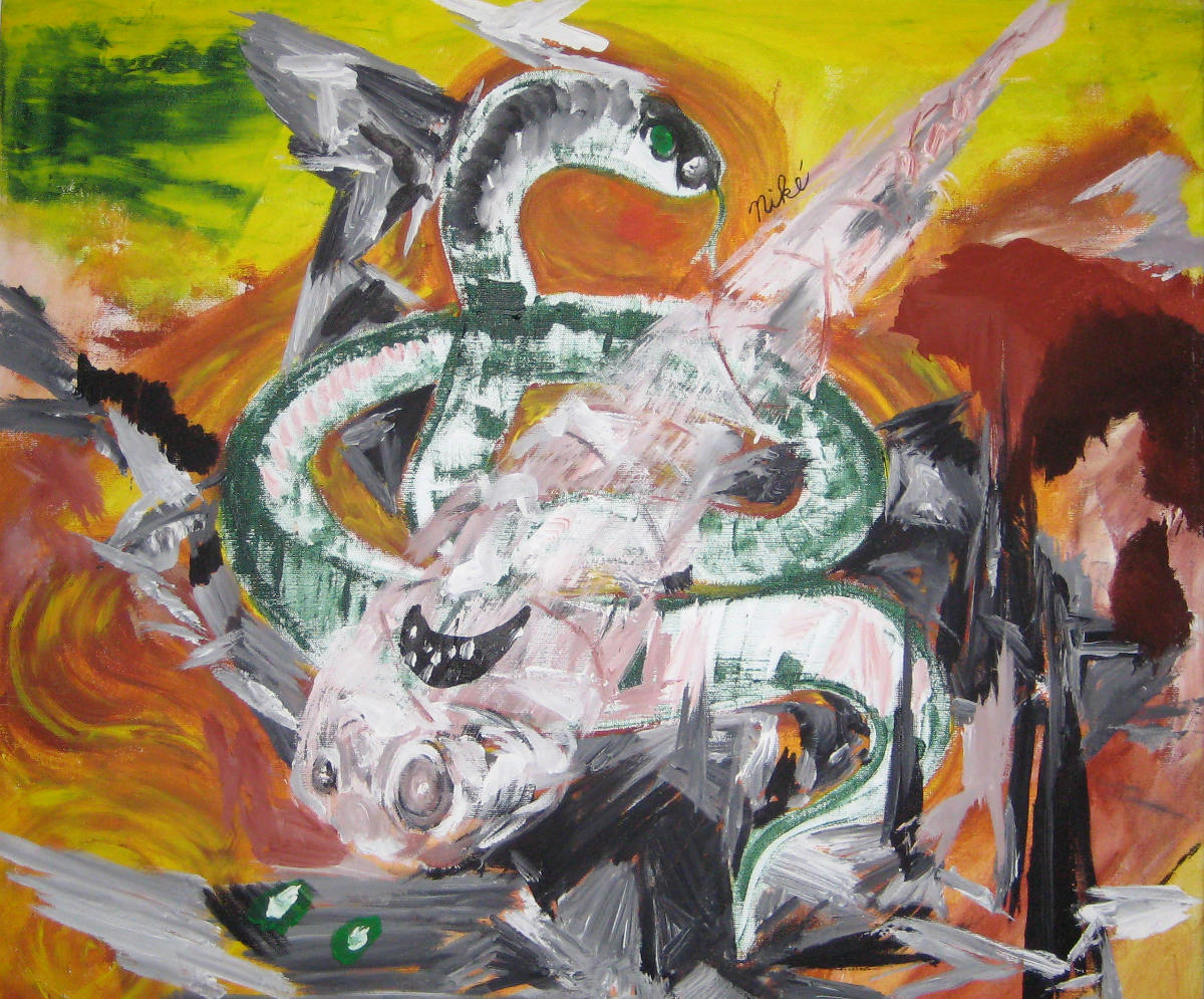 Jan Karpíšek: Mainer Cobra, (společně s Michalem Gogorou), akryl na plátně, 60x70 cm, 2009
