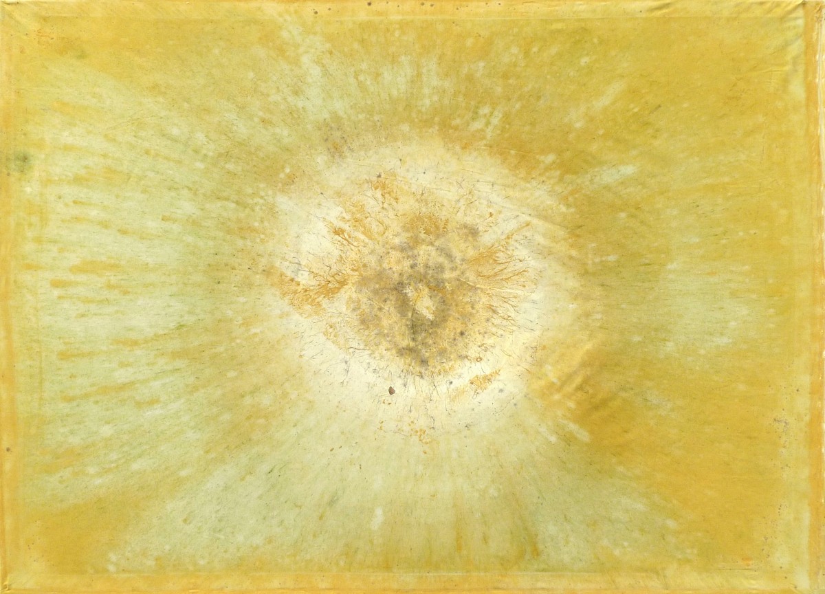 Jan Karpíšek: Oheňíhit, přírodní pigmenty z Rudice na plátně (vyschlá kaluž), 145x200 cm, 2009
