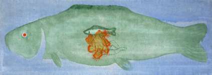 Ryba v hlavě, akryl na plátně, 30x85 cm, 2008, benefiční projekt
