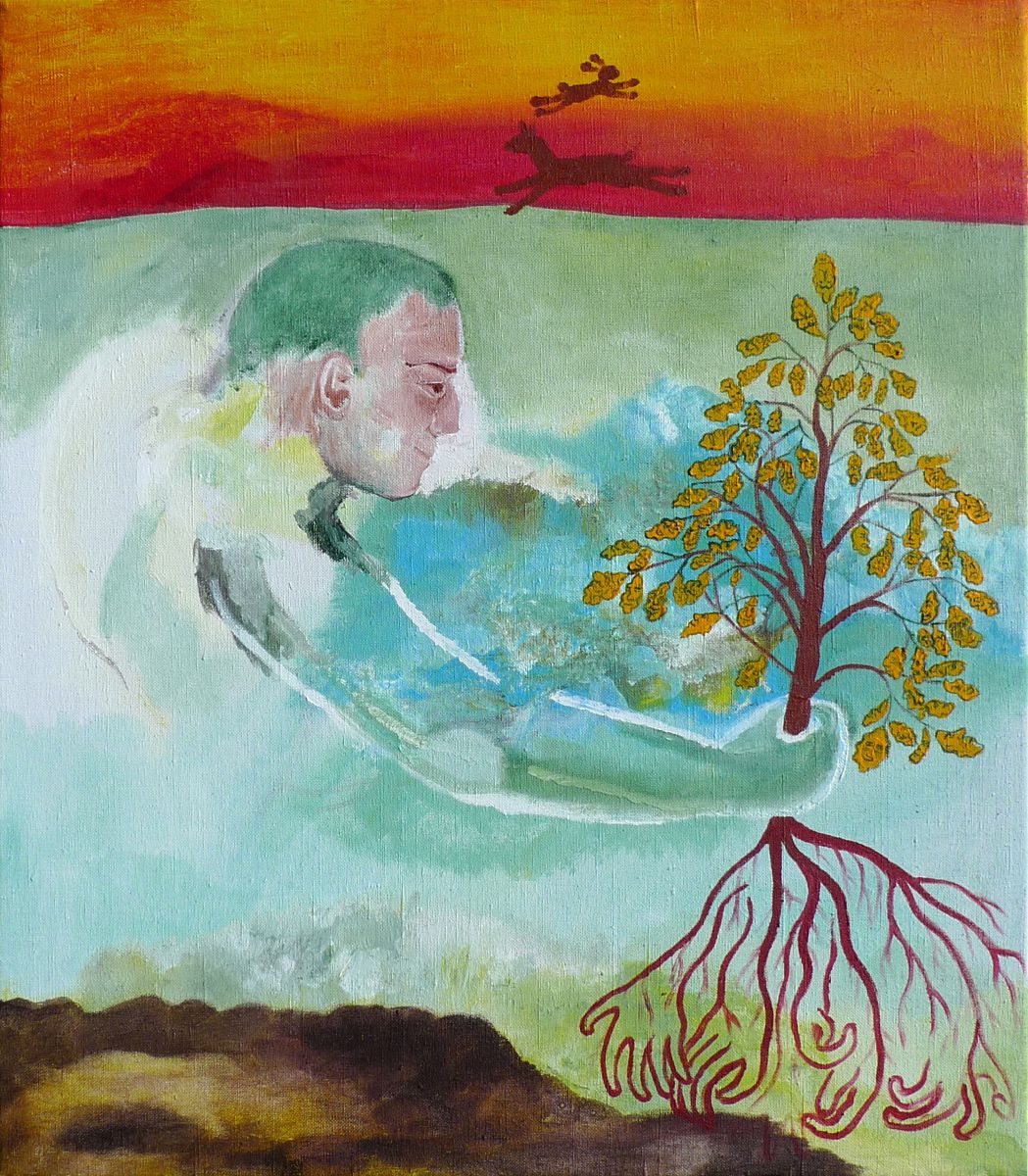 Jan Karpíšek: Sázení dubu, akryl na plátně, 75x65 cm, 2011