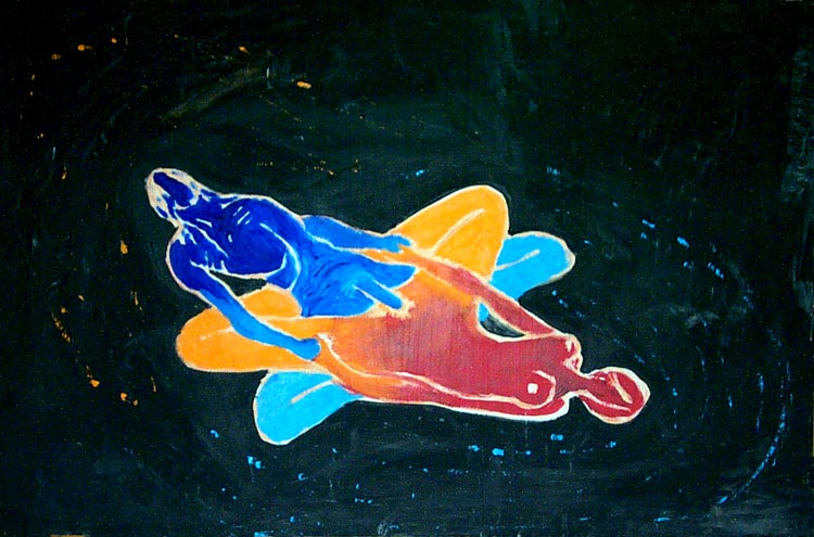 Jan Karpíšek: Davidova hvězda (Šiva - Šakti), olej na sololitu, 45x68 cm, 2001