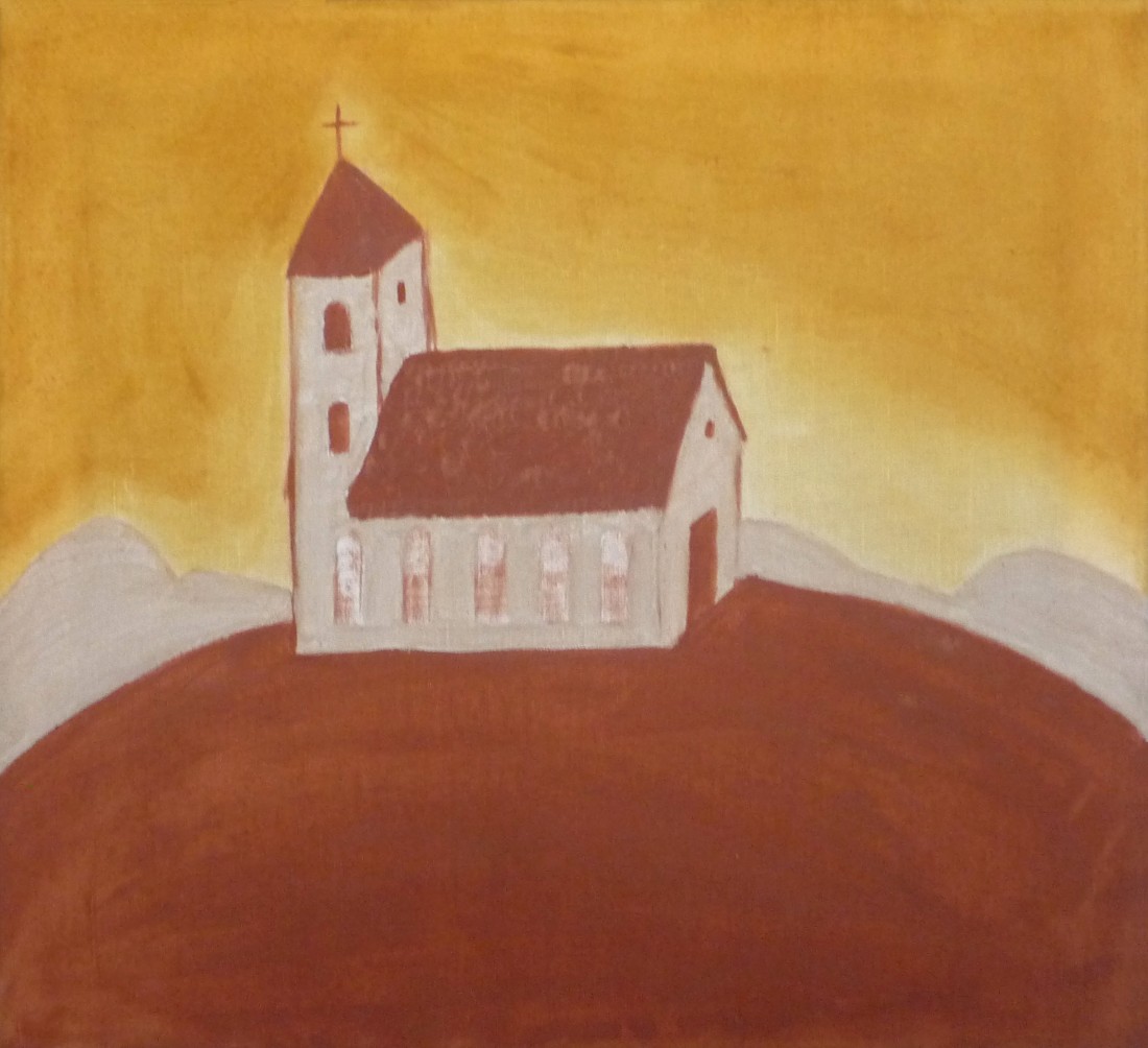 Jan Karpíšek: Střecha z pole, přírodní pigmenty z Rudice na plátně, 55x60 cm, 2009