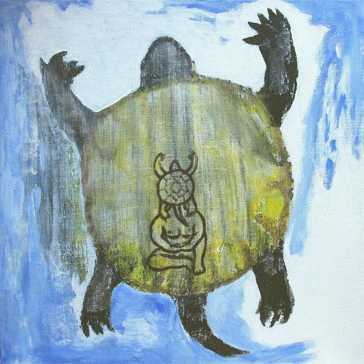 Jan Karpíšek: Největší želva na světě, akryl na plátně, 40x40 cm, 2008