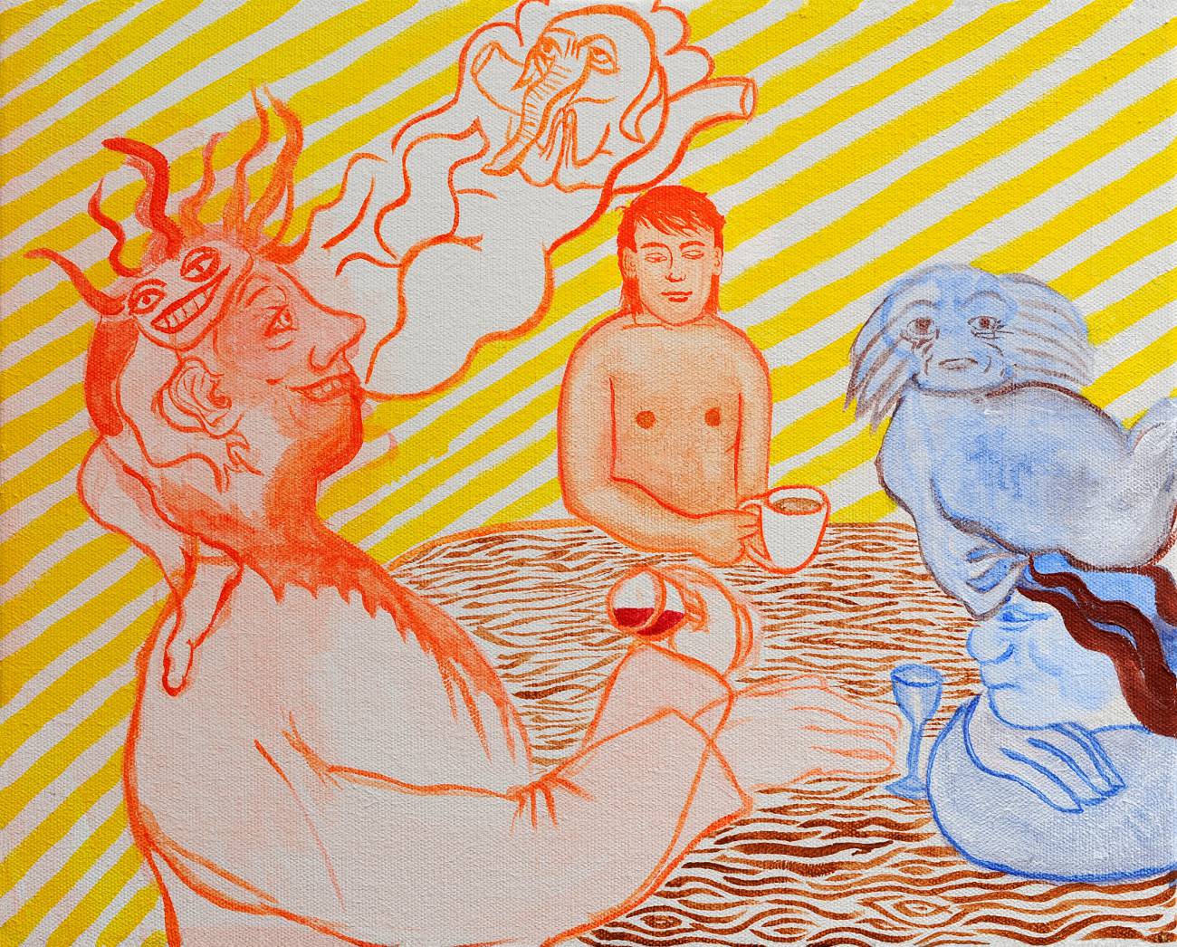 Jan Karpíšek: Tři muži, akryl na plátně, 40x50 cm, 2011