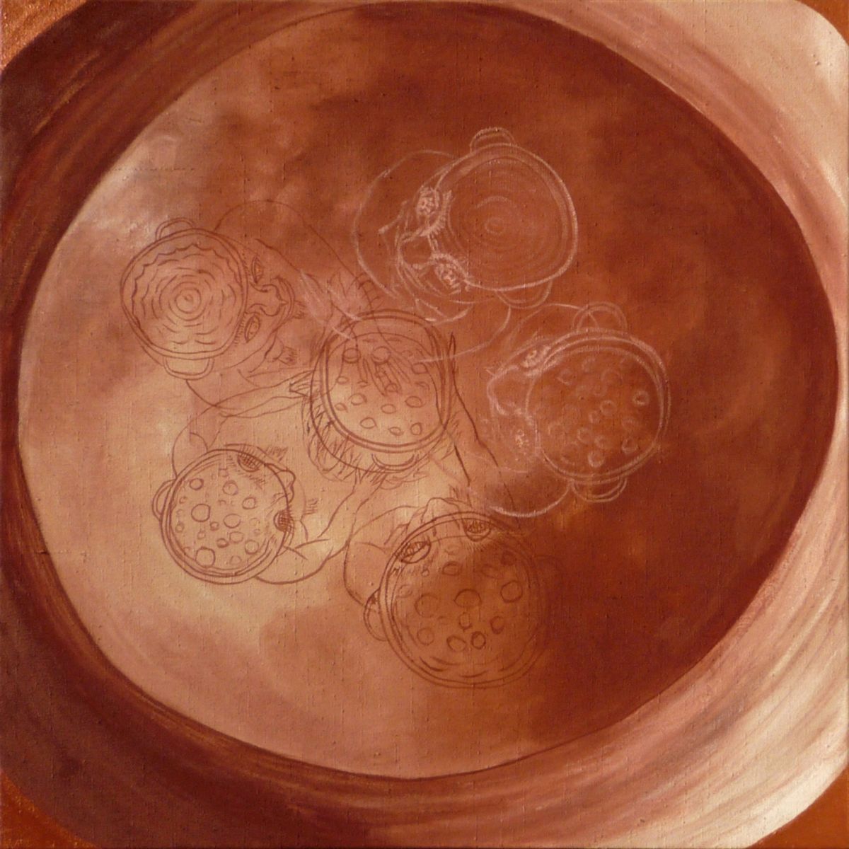 Jan Karpíšek: V kotli, akryl na plátně, 100x100 cm, 2008