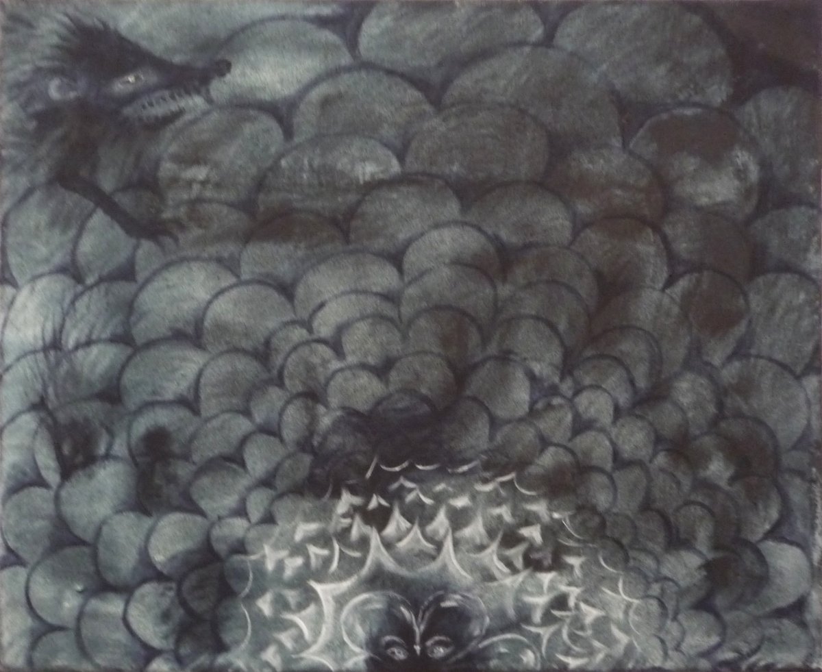 Jan Karpíšek: Vnitřní ježci, akryl na plátně, 50x62 cm, 2008