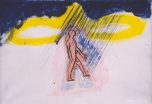 Jdoucí deštěm, 21x30 cm, akryl na plátně, 2002