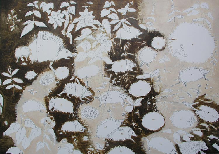 Jan Karpíšek: The Hedgehogs - Circle of phases (not finished), oil on canvas, state in 2004