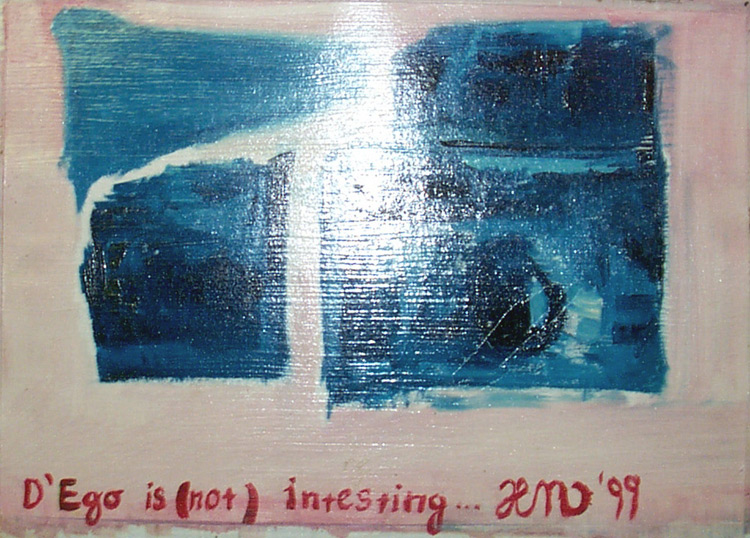 Jan Karpíšek: Ego (není) důležité, olej na papíře, asi 25x35 cm, 1999