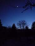 Zahrada večer: na nebi svítí retrográdní Venuše a Měsíc, Soběšice, březen 2009