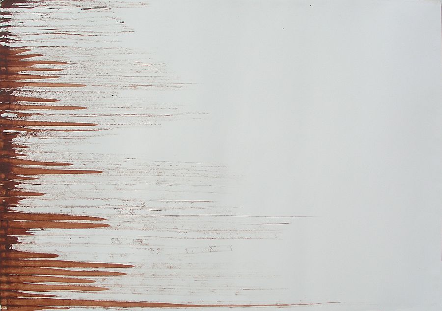 Jan Karpíšek: Nejvyšší čas (Pocta Lee U-Fanovi), akvarel na papíře, 73x102 cm, 2004