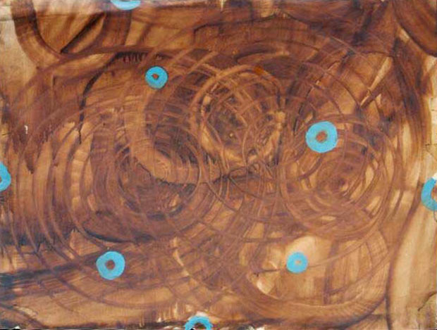 Jan Karpíšek: Kompozice, olej na papíře, 50x64 cm, 2000, soukromá sbírka, Velká Británie