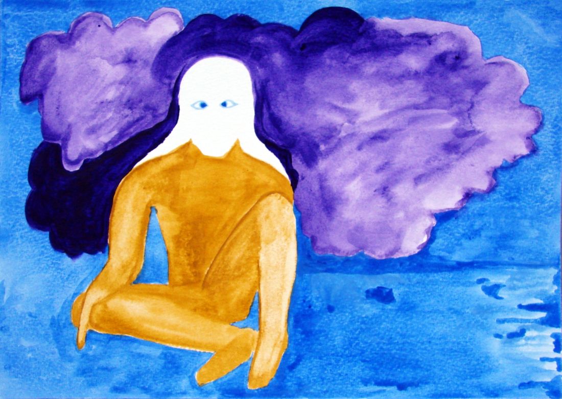 Jan Karpíšek: The Blue Atma Vichara (Self-Inquiry), watercolor on paper, A4, 2006