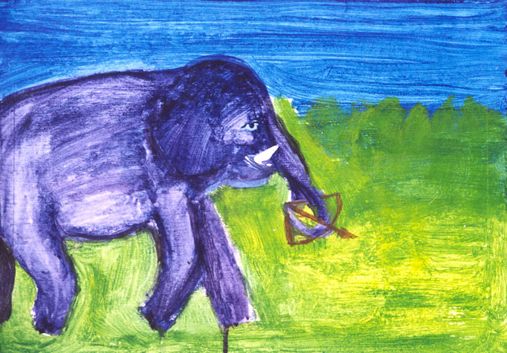 Jan Karpíšek: Slon, akryl na lepence, 2002, soukromá sbírka, ČR