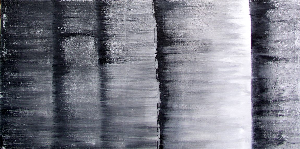 jan Karpíšek: Plynutí času II, 90x180 cm, akryl na jutě, 2003, abstraktní malba, bakalářská práce