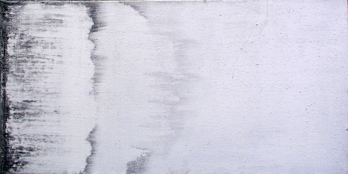 jan Karpíšek: Plynutí času III, 90x180 cm, akryl na jutě, 2003, abstraktní malba, bakalářská práce