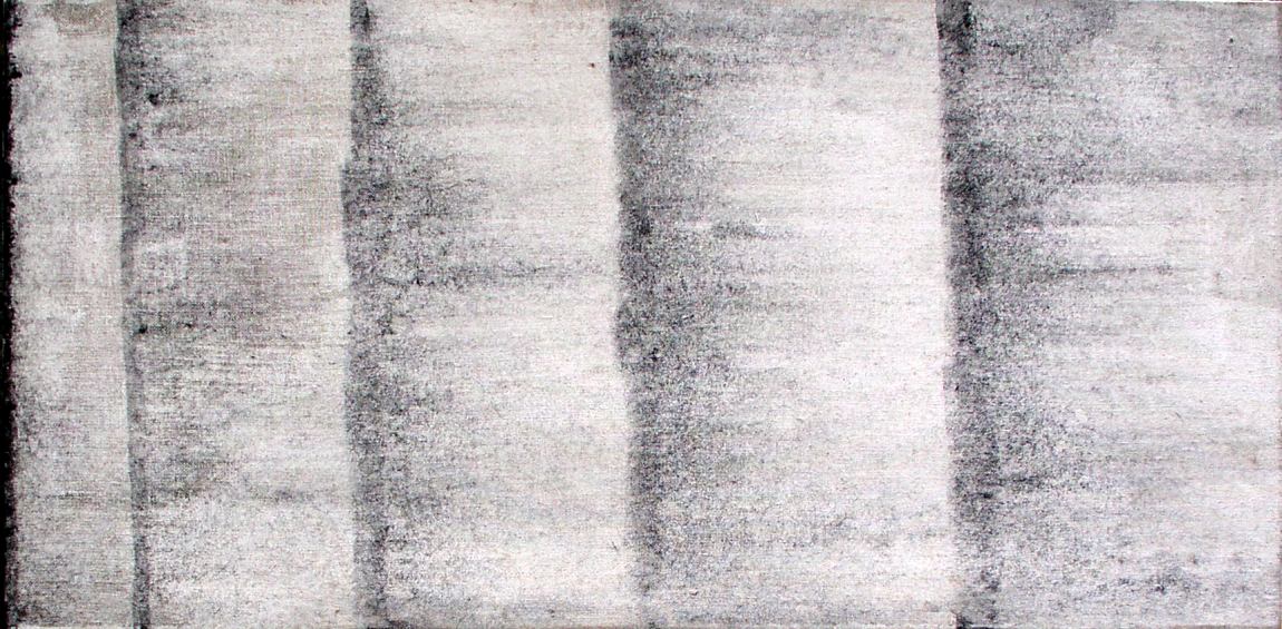 jan Karpíšek: Plynutí času IV, 90x180 cm, akryl na jutě, 2003, abstraktní malba, bakalářská práce