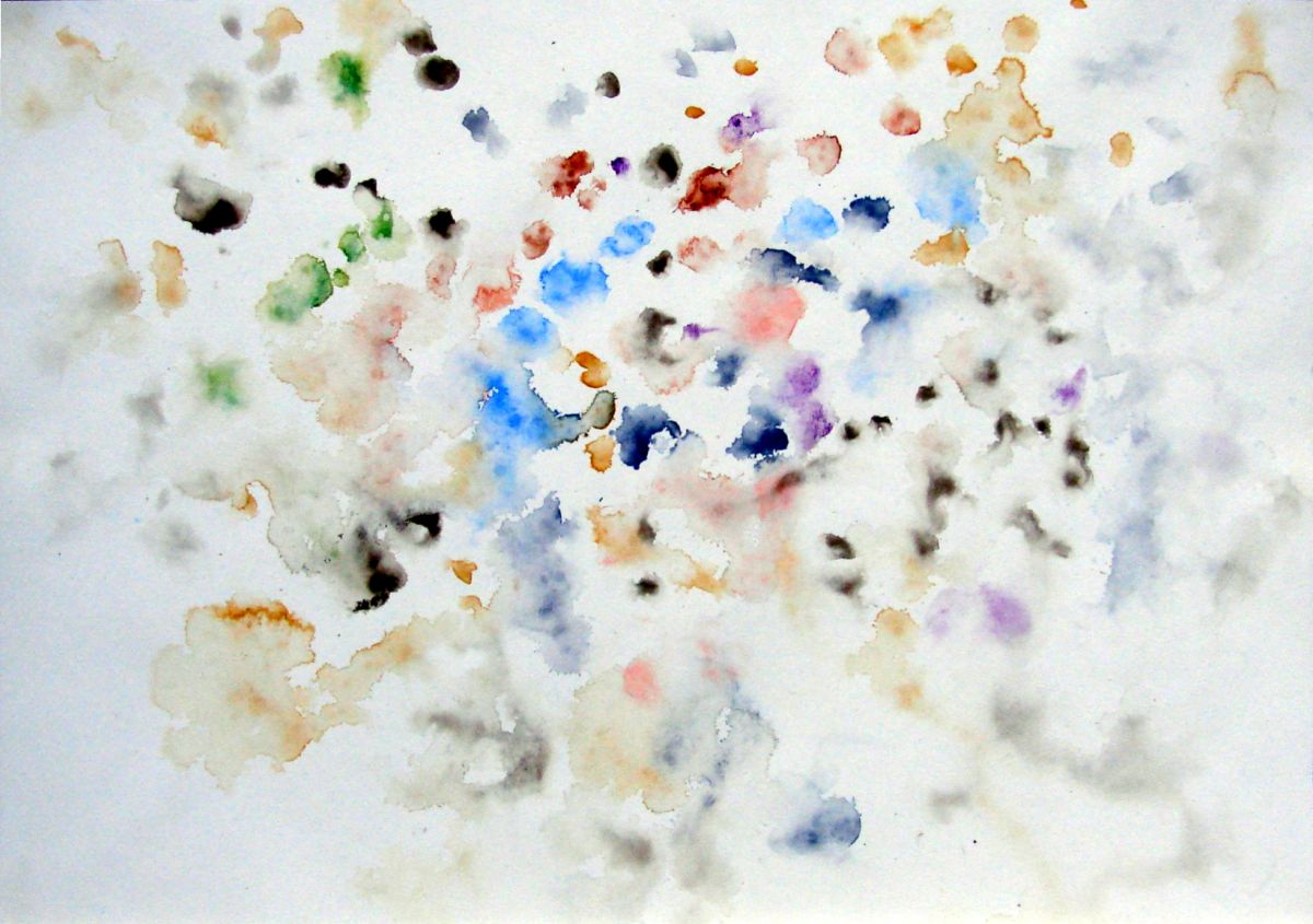 Jan Karpíšek: Společně s deštěm č.1, akvarel na papíře malovaný venku za pršení, A4, 2006