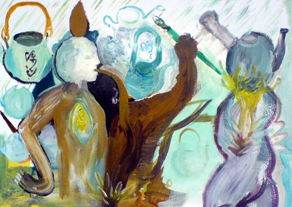 Jan Karpíšek: Čajová konvice (Pozornost), akvarel na papíře, 25x35 cm, 2006