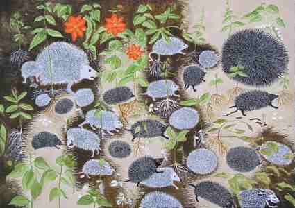 Graduation artwork: Hedgehogs (Cycle of phases), oil on canvas, 2005
