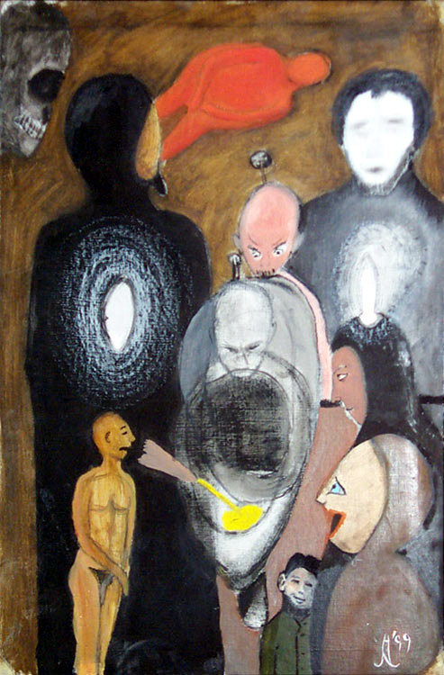 The Peeing, oil and oil pastel on carton, 71x47 cm, 1999, private collection, Germany
