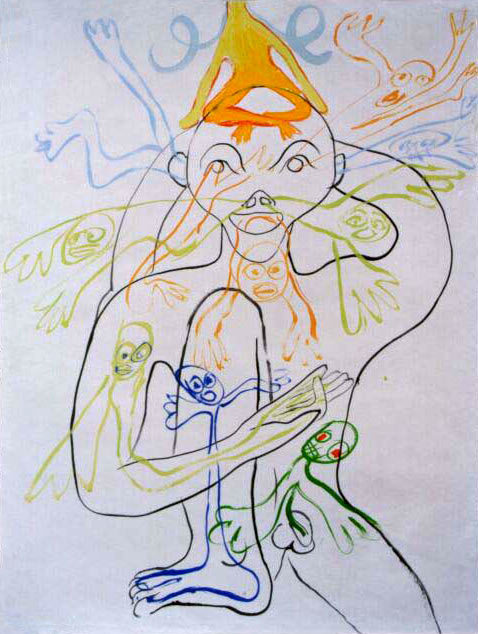 Zloději, tempera na papíře, 81x61 cm, 2001