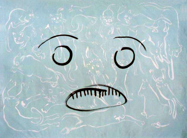 Kocouři, tempera na papíře, 60x81 cm, 2001