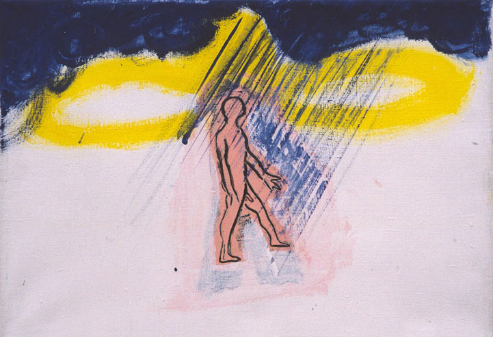 Jdoucí deštěm, akryl na plátně, 21x30 cm, 2002