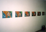 Tygři, tempera na papíře, klauzury v atelieru Performance na FaVU, Karpíšek, květen 2002