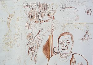 Nejvyšší čas (...poznat svého dědu), akvarel na papíře, 73x102 cm, 2004