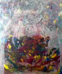 Insect-thoughts. Unfinished acryl on canvas. 2006. Click to enlarge.