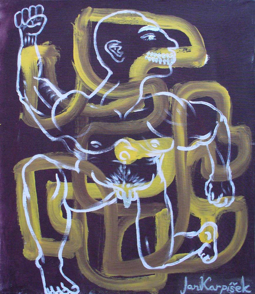 Jan Karpíšek: Následováním nalezený 2, akryl na plátně, 70x64 cm, 2005