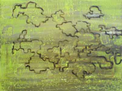 Stopování pro jednoho šneka a čtyři octomilky, akryl na plátně, 2005